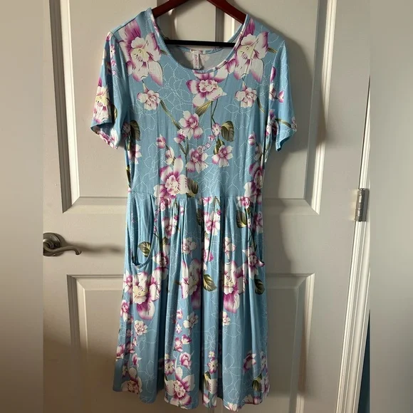 DouBCQ Floral Pocket Dress Blue Pink Casual Spring Dress NWT - Picture 1 of 7